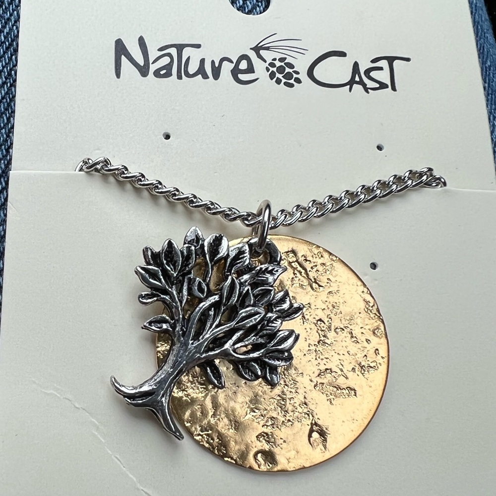 🔥SALE🔥NWT 18" Sterling Tree of Life on Bronze Disc Necklace Two Tone USA Made - Picture 3 of 5
